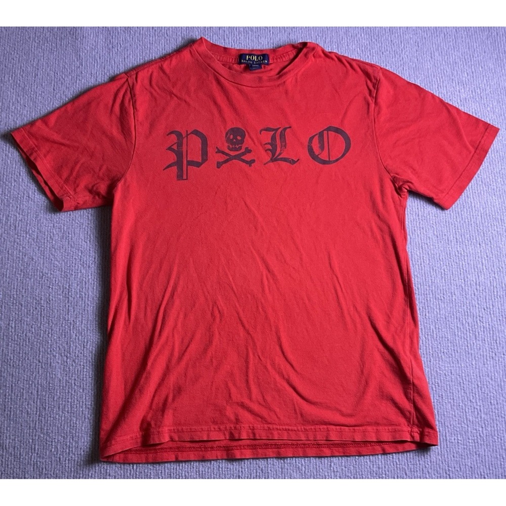 Polo Ralph Lauren KIDS T-Shirt Red Skull Crossbones Logo Graphic Size L